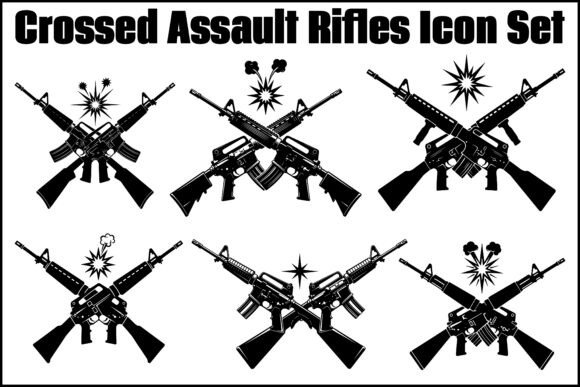 Crossed Assault Rifles Icon Set: Bold Graphics & Illustrations