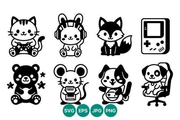 Cute Animals Playing Video Games: Graphics & Illustrations