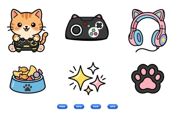 Cute Gamer Cat Clipart Set: A Designer's Review