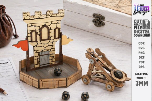 Dice Catapult Laser Cut Castle Design for Toys Amp