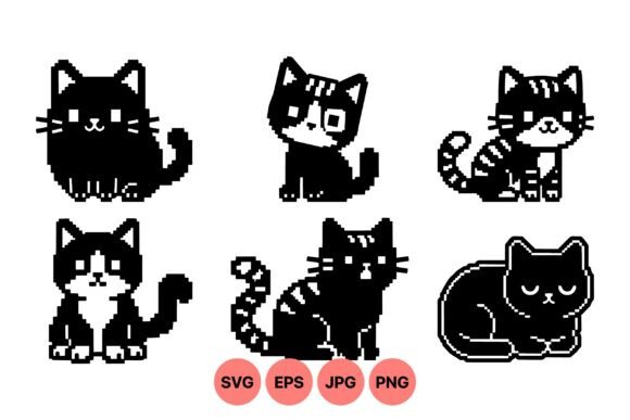Pixel Art Cat Clipart: Graphics & Illustrations