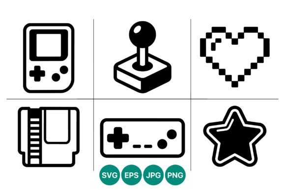 Retro Pixel Icons: Black & White Graphics and Illustrations