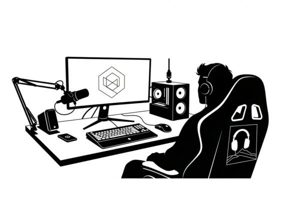 Silhouette Man at Desk: Graphics & Illustrations