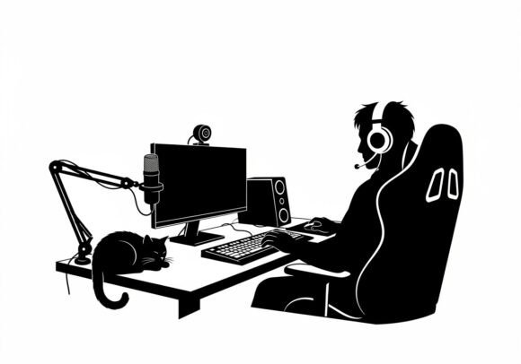 Silhouette Man Wearing Headset Computer: Graphics & Illustrations