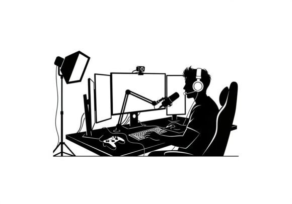 Silhouette of Man at Desk: Modern Graphics & Illustrations