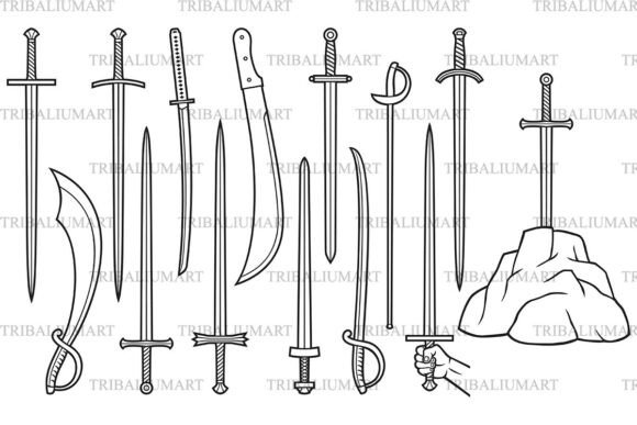 Thin Line Sword Icon Set: Graphics & Icons for Sellers