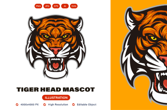 Tiger Head Mascot: Bold Graphics & Illustrations