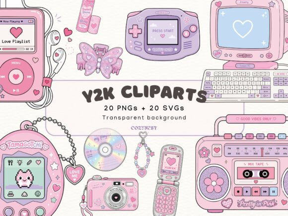Y2K Teen Girl Cliparts: Nostalgic Graphics & Illustrations